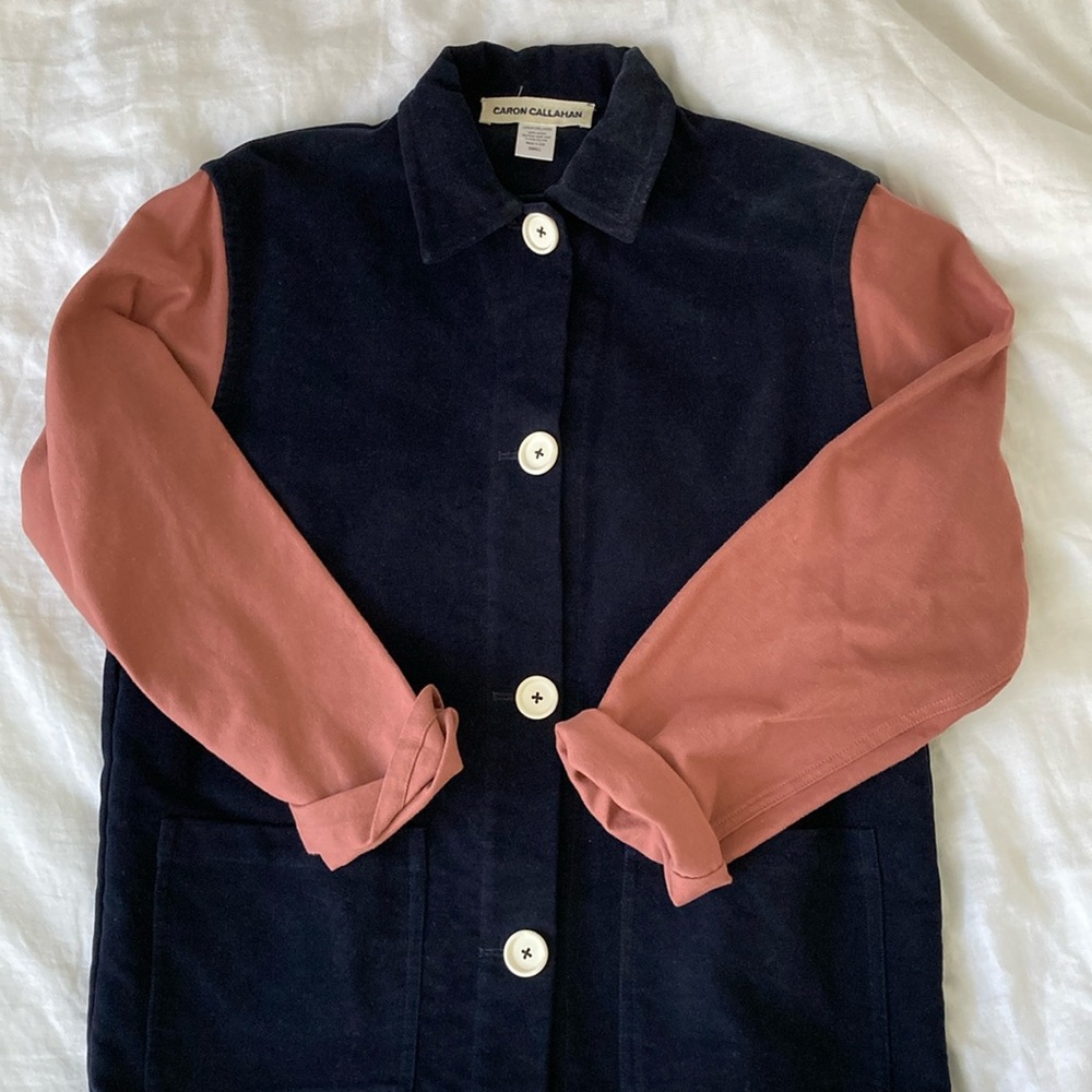 Caron Callahan Krasner Chore Coat Navy Body with Dusty Rose Sleeves RARE